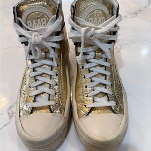 P448 Metallic Gold High-Top Sneakers with White Laces